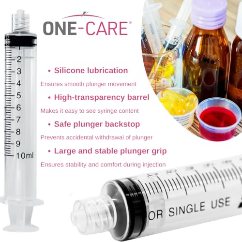 Image of ONE-CARE 10ml /cc Luer Lock Syringe, 100 /bx Blister-Packed | Safe Backstop, Precise Dosing, Accurate Graduation, High-Transparency Barrel, Silicone-Lubricated Plunger