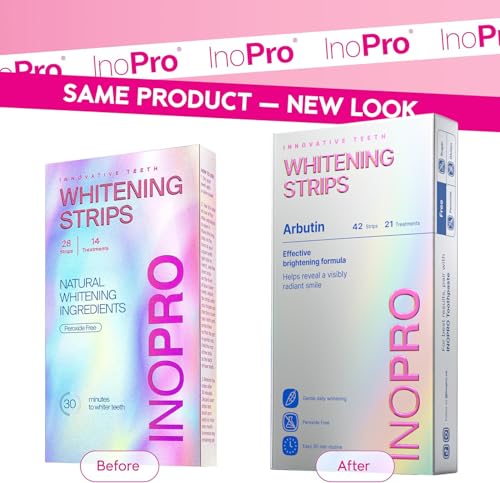Image of InoPro Teeth Whitening Strips 21 Treatments Kit - Teeth Whitener, Peroxide Free, Green White Strips for Teeth Whitening with Arbutin, Coconut Oil, Deep Stains Removal (42 Strips)
