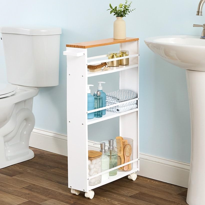 Lakeside Slim Rolling Storage Cart with Handle 4 Tier