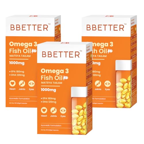 Image of BBETTER Omega 3 Fish Oil Capsules 1000mg | Lab Tested Fish Oil Capsules | Lab Report Attached | High Absorption for Heart, Joints, Eyes & Brain | No Fishy Burps |180 EPA :120 DHA | 180 Softgels