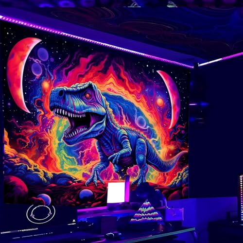 QGHOT Blacklight - Arazzo da appendere alla parete, motivo: dinosauri, luce nera, si illumina al buio, poster per camera da letto di ragazzi e adolescenti, 73,7 x 94 cm