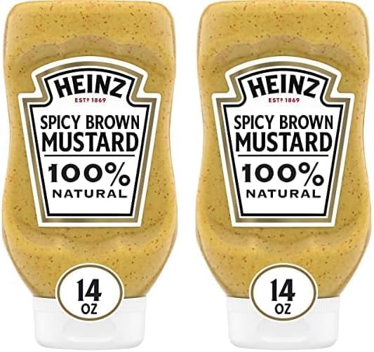 Heinz 100% Natural Spicy Brown Mustard (14 oz Bottle) (Pack of 2)