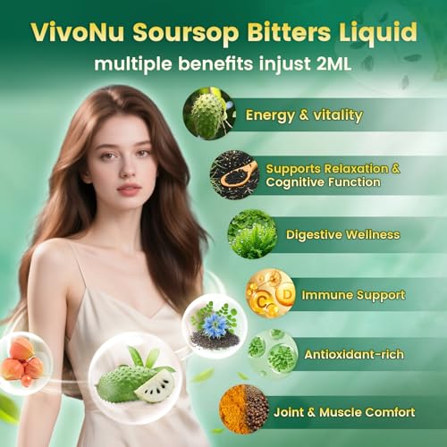 Image of 10-in-1 Soursop Bitters Liquid Drops 3000mg, Soursop Drops with Ashwagandha, Black Seed Oil, Moringa, See Moss for Natural Antioxidant, Cell Support & Regeneration, Immune Boost, Rich In Vitamin D& C