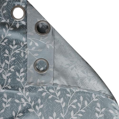 Image of STITCHNEST Leafy Vine Jacquard Door Curtain - Light Blue, 7 Feet, Grommet Top - Pack of 2 Elegant Curtain for Bedroom & Living Room
