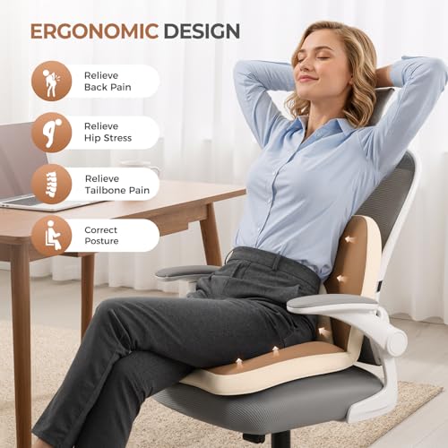 Image of FLORICH 2 in1 Truck Seat Cushion and Lumbar Support Pillow Memory Foam Car Seat Cushion with Adjustable Strap for Truck Driver Long Drives, Fits Semi Truck Seat,Car,Office&Gaming Chair(Brown)