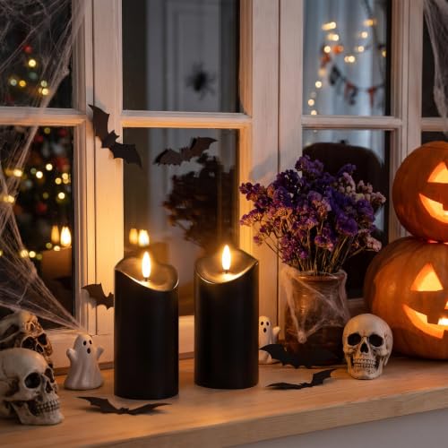 Image of Halloween Decorations, Flameless Black Pillar Candles with Remote
