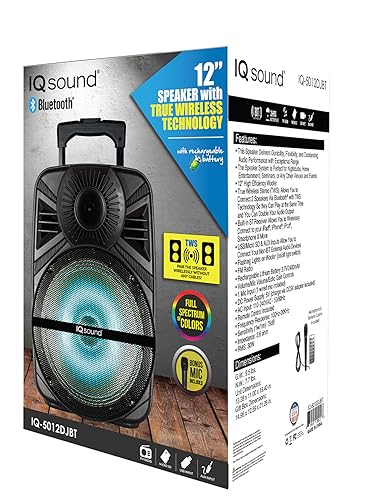 IQ Sound IQ-5012DJBT 12-inch Portable Bluetooth Speaker with True Wireless Technology, 12