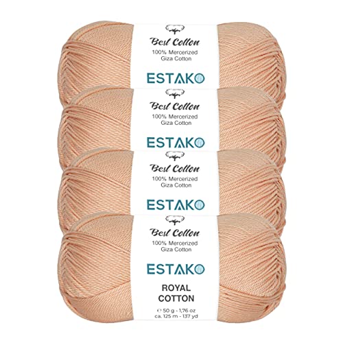 Image of Estako Royal Cotton, (4 Skeins Pack) 100% Mercerized Giza Cotton Yarn, Soft, Super Fino for Crochet and Knitting (4 x 1.76 Oz) / (4 x 137 Yrds) (5053)