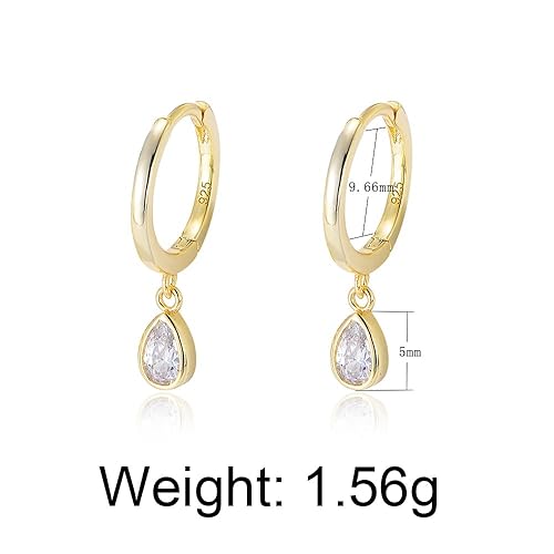 Miniatura 62 de Dainty Sterling Silver Hoop Dangle Earrings for Women, OUXi 18K Gold Plated Huggie Drop Earrings with Cubic Zirconia, Moon Star Small Hoop Earring