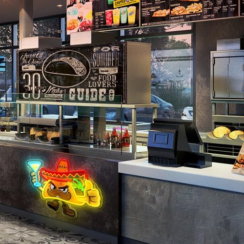 Image of Tacos Neon Sign for Wall Decor,Dimmable Led Tacos Neon Light for Mexican Restaurant Decor Mexican Burritos Led Light Neon Light for Shop Restaurant Window Fast Food Shop Wall Decoration