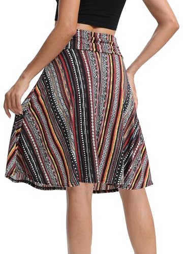 Image of Urban CoCo Women's Ruched High Waist Knee Length Jersey A-Line Stretchy Flared Casual Skirt