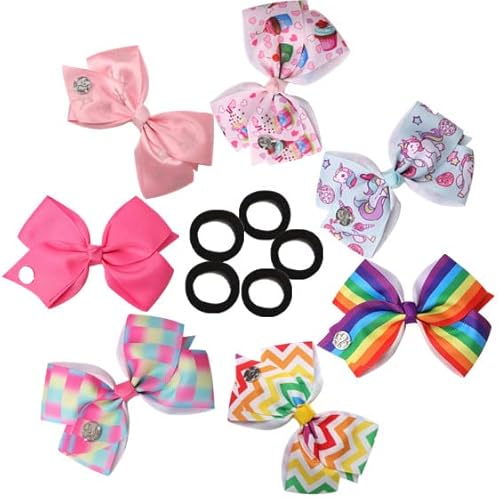 7Pc 5" Large Hair Bows For Girls, Jojo Siwa Grosgrain Ribbon Hair Barrettes With Heart Emblem Accessories For Toddler #TOP3