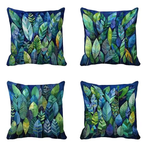 クッションカバー 緑 クッションカバー 70x70 4枚組, 柔 Cushion Cover 葉 Cushion Cover おしゃれ 洗濯機丸洗い 隠れるファスナー ソファ用 家庭装飾 洋室 車用 装飾枕 雰囲気 部屋飾りギフト -yxy250423