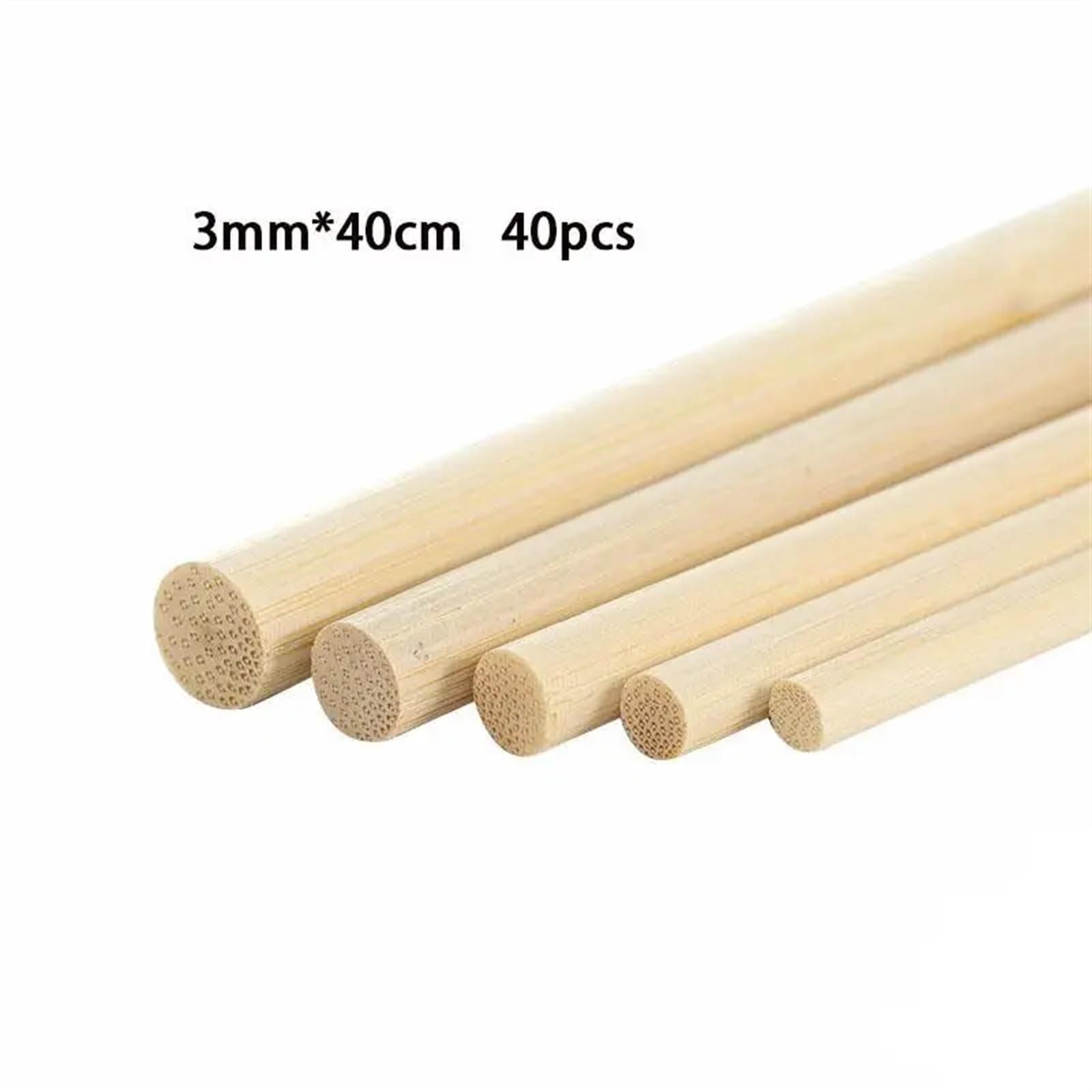 Palillo de madera redondo 3-8 mm for manualidades, alimentos, hielo, modelismo, pasteles, bricolaje, construcción, carpintería(3.0mmx40cm 40Pcs)