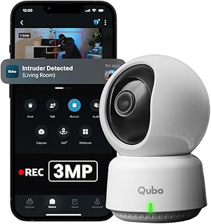 Qubo Smart 360° 3MP [2K] Wi-Fi Security Camera by Hero Group | Indoor CCTV Cam for Home | AI Person Detection | Auto-Alarm | App Alerts | NightPulse Vision | SD&Cloud Storage | Made in India