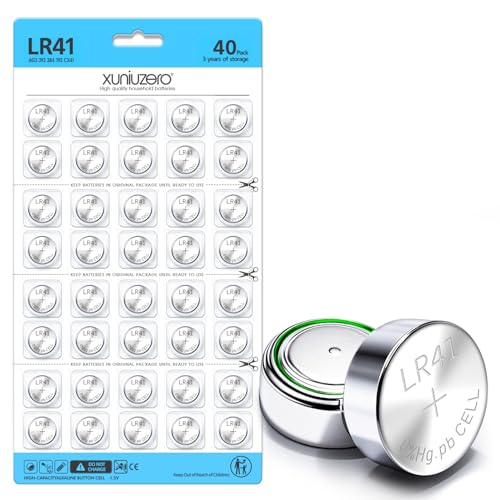 XUNIUZERO 40 Pack LR41 AG3 392 384 192 Battery 1.5V Button Coin Cell Batteries (LR40-40PCS)