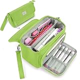 Sooez Large Pencil Case,Big Capacity Pencil Bag with 3 Compartments,Cute Canvas Pencil Pouch Organizer with Zipper, Portable Stationery Pen Bag, Cute Aesthetic School Supplies For Teen Girls,Green