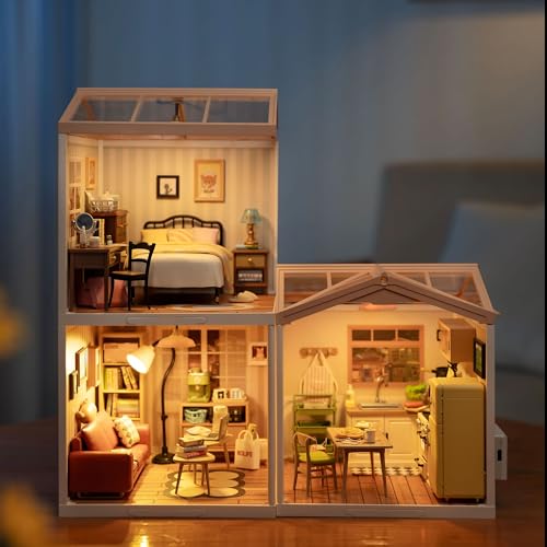 Rolife Miniaturhaus Bausätze Super World Puppenhaus Modellbausätze mit Möbeln und Zubehör Weihnachtspuppenhaus für Mädchen Bastelbausätze für Erwachsene (Dach)