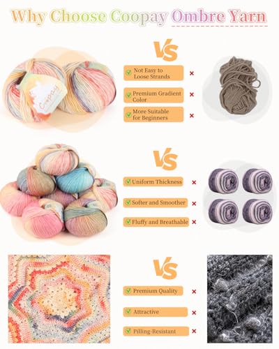 Image of Coopay Yarn for Crocheting Knitting, Gradient Cake Yarns, 2 x 3.53oz - 240yds - 50% Cotton 50% Acrylic Ombre Yarns, Crochet Yarn for Blankets, Shawls, Scarves (109 Flower Season)