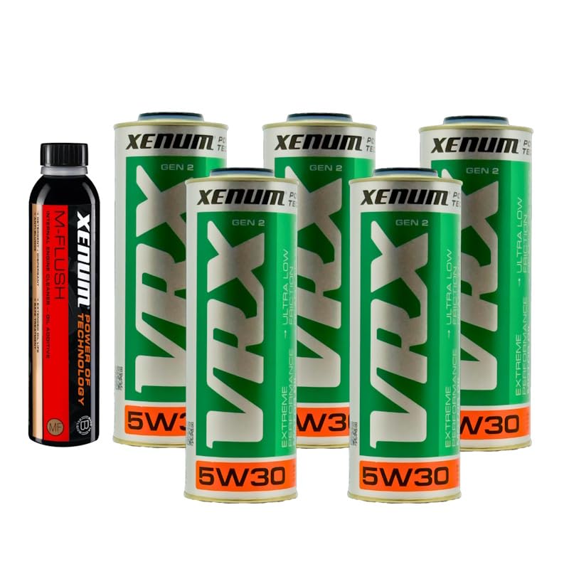 Pack Vidange XENUM - 1x M-FLUSH 350ml Nettoyant moteur + 5x 1L 5W30 VRX Gen2 Huile Céramique Blanche