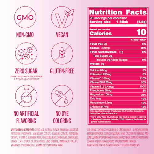 Image of TREVI Electrolytes Powder Packets, Sugar Free Hydration Watermelon 28 Count | Essential Daily Drink Mix, 0 Sugar, Magnesium, Potassium, Vitamin C, Calcium, B6 & B12 Vitamins