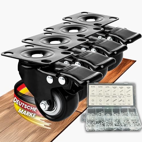LOZEA 4er-Set Schwerlastrollen mit Bremse in 50mm, 400Kg...