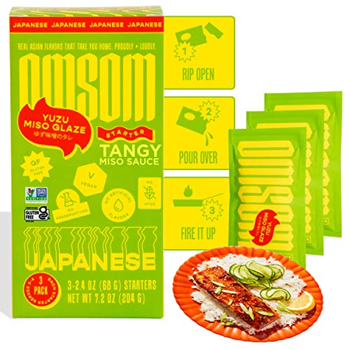 Japanese Yuzu Miso Glaze by Omsom, All-In-One Asian Sauce Packets, Tangy Umami Stir-Fry Sauce, Vegan, Gluten-Free, Non-GMO, No Preservatives, No High Fructose Corn Syrup, 3 packets (2.4 oz per pack)