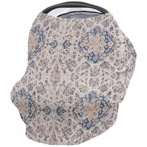 Nursing Cover for Breastfeeding Scarf, Retro Blue Complex Floral Ethnic Print Baby Car Covers Super Soft Multi Use for Canopy Shopping Cart Cover Blanket Stroller Cover