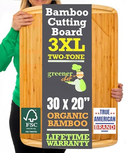 30 x 20 Organic Extra Large Cutting Board with Lifetime Replacements – Wood Bamboo Chopping Board - Wooden Butcher Block Cutting Board for Carving Turkey, Grilling Brisket and BBQ - by Greener Chef