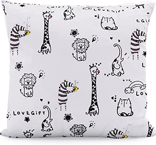 Kinder Kissenbezug Dekorativ Gemustert 40 x 40 cm, 1 Pack Baby Kleinkind Kissen Kissenbezüge für Kinderwagen, Bio Baumwolle Kopfkissenbezug mit Reißverschluss, Weiß Waldtiere Cover