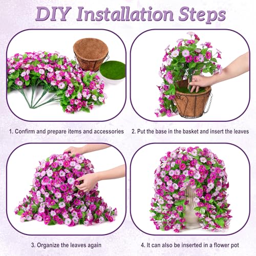 Image of Ammyoo Artificial Fake Hanging Flowers Basket for Spring Summer Decor | Faux Silk Flower in Planter for Summer, Outdoor Artificial Floral for Home Porch Yard(Double Lotus)