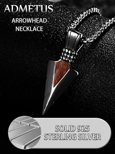 ADMETUS Arrowhead Necklace for Men 925 Sterling Silver Native American Jewelry American West Pendant Protection Gifts for Outdoor Sports Enthusiast with 2.5mm 22"+2" Rolo Chain4