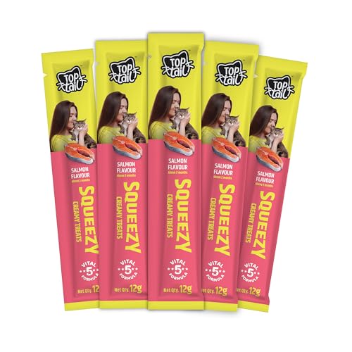 Image of Creamy Treat for Cat | Salmon Flavour | 60 Grams (12g x 5 Sachets) | Squeezy Creamy Lickable Treats for Cats, Rich in Omega-3 & 6 Fatty Acids
