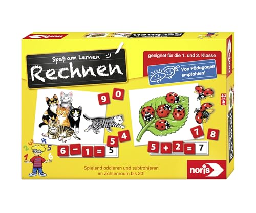 Noris 606076341- Spaß am Rechnen - Kinder Lernspiel zum Rechnen lernen, Zahlen-, Bildlesekarten und Buchstabensteine für Kindergarten, 1. und 2. Schulstufe, 1-4 Spieler, ab 5 Jahren