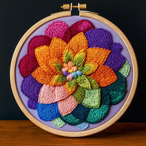 Punch Needle Kits Abstract Colorful Mandala Flower Easy for Beginners DIY Punch Needle Yarn Starter Embroidery Set for Craft Lovers with Printed Pattern and Hoop for Home Decor 20x20cm(3)
