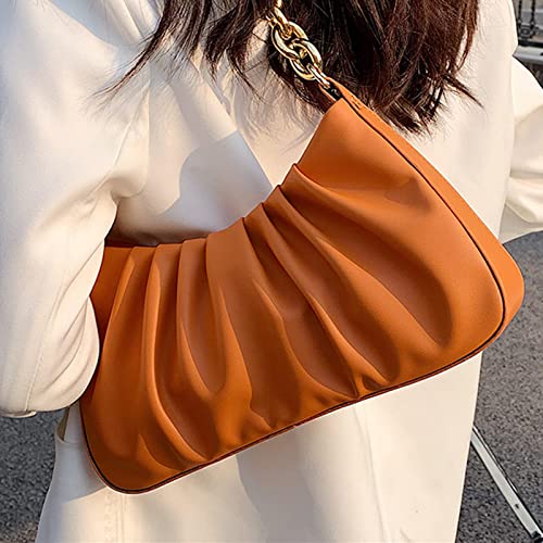 Image of JOLLQUE Shoulder Bag for Women, Small Leather Dumpling Bags, Handbag Purse, Gold Chain Evening Clutch Purses (Orange), orange