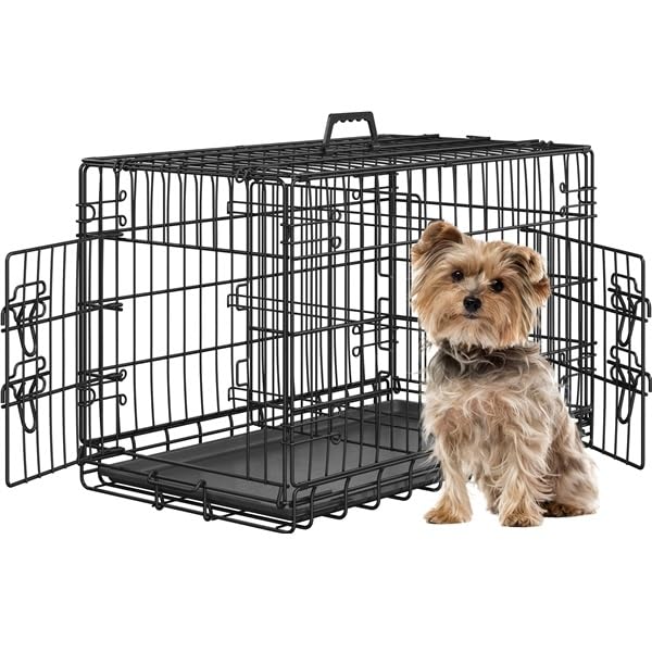 Yaheetech Cage pour Chien Pliable Caisse de Transport pour Chien en métal Niche pour Chien Exterieur Interieur 2 Portes Verrouillables et Plateau Amovible Cage de Chiot 76.5x44x50.5cm
