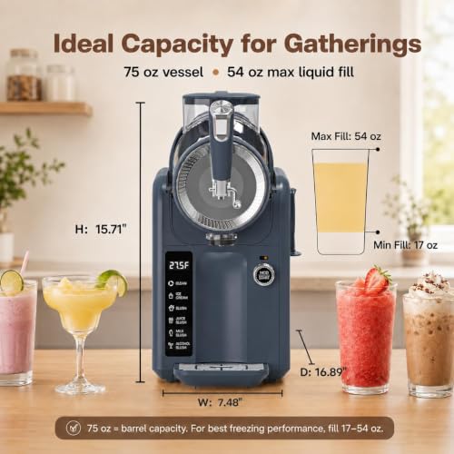 Image of SYINTAO Slushie Machine No Ice Needed, 2-in-1 Frozen Drink & Soft Serve Ice Cream Maker, Self-Chilling Slushy Maker with 5 Presets, LED Display & Auto Clean for Home & Party (Blue&Gray)