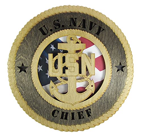 Orange Kat Navy Chief Laser Cut Military Wall Plaque with American Flag
