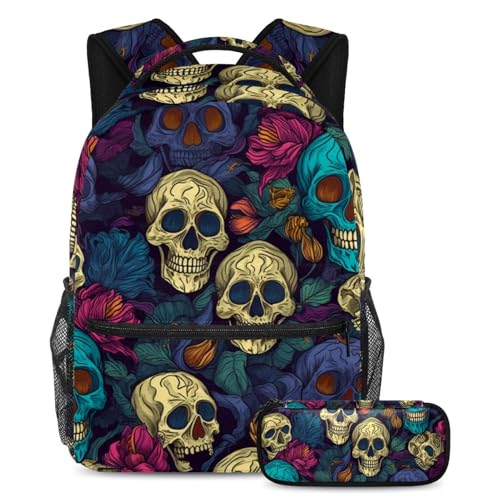 Sac d'école Pop Art crâne coloré lot de 3 pièces grand format