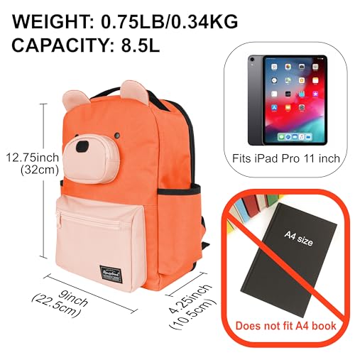 Bear Travel Backpack for Kids 4-8, Fun Cute Colorful 8.5L Lightweight Airplane Backpack with Tablet Sleeve and Chest Strap, Orange2