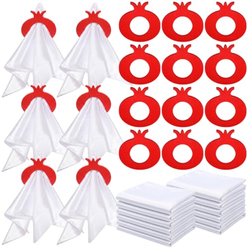 24 Pcs Rosh Hashanah Cloth Napkin, Wooden Napkin Rings Set