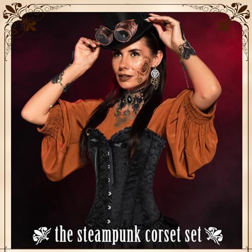 Zoooyawn 5 Pcs Halloween Steampunk Accessories Set For Women Steampunk Corset Overbust Gear Choker Necklace Goggles Glasses Steampunk Earrings Gloves For Halloween Steampunk Costume Cosplay thumb #5