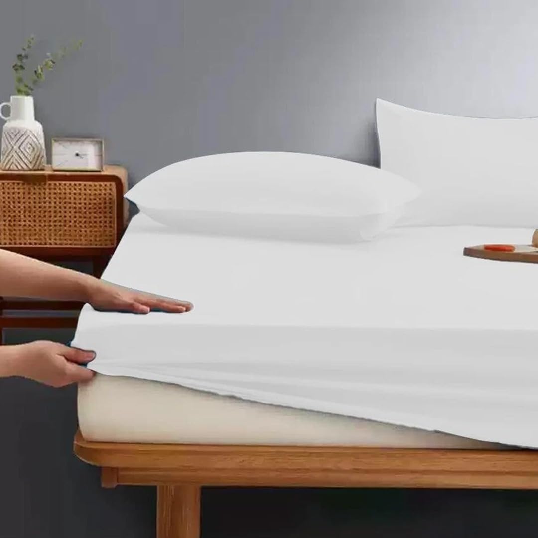 Ziya Homes 25cm Deep Fitted Sheet Single Polycotton Fabric - Breathable & Soft Hotel Grade Bed Sheets - Easy Care Non-Iron Bottom Sheet (White, 91x190 cm) — image 1