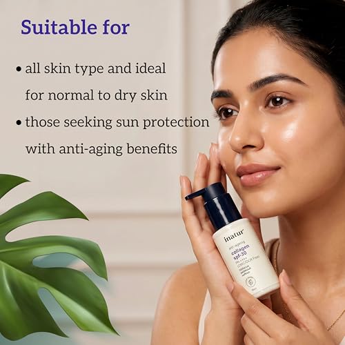 Image of inatur Collagen Sunscreen + Moisturizer SPF 30 PA++++ | Anti-Aging Sunscreen for Face | Broad Spectrum UV Protection | Hydrating & Lightweight | No White Cast | Moisturizer for Dry Skin | 50ml