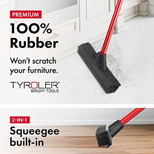 Tyroler Gummibesen & Bodenabzieher | Kehrbesen-Kopf aus 100% Naturkautschuk 33 cm | Besen mit Stiel und 140 cm Anti-Rost-Griff | Gummibesen mit Abzieher | Gummibesen mit Stiel | Gummibesen Tierhaare