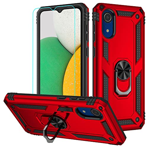 Androgate Galaxy A03 Core Case with HD Screen Protector, Military-Grade Ring Kickstand Holder Car Mount 15ft Drop Tested Cover Phone Case for Samsung Galaxy A03 Core, Red