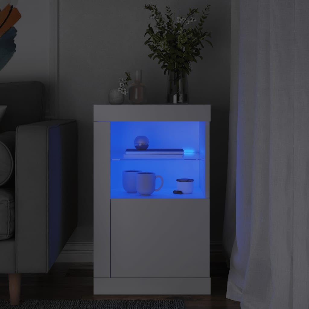 vidaXL Armoire latérale avec éclairage LED Blanc Bois d'ingénierie