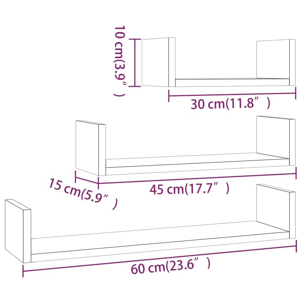 Juego de 3 estantes de pared, diseño de Sonoma, de madera, con soporte invisible, para salón, dormitorio, cocina, baño, oficina, orden y decoración