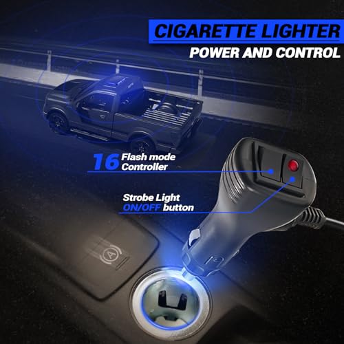 Image of 12 Inch Roof Top Beacon Strobe Lights w /Magnetic Base, Mini LED Traffic Hazard Caution Light Bar for Vehicles, and Trucks (Blue /White)